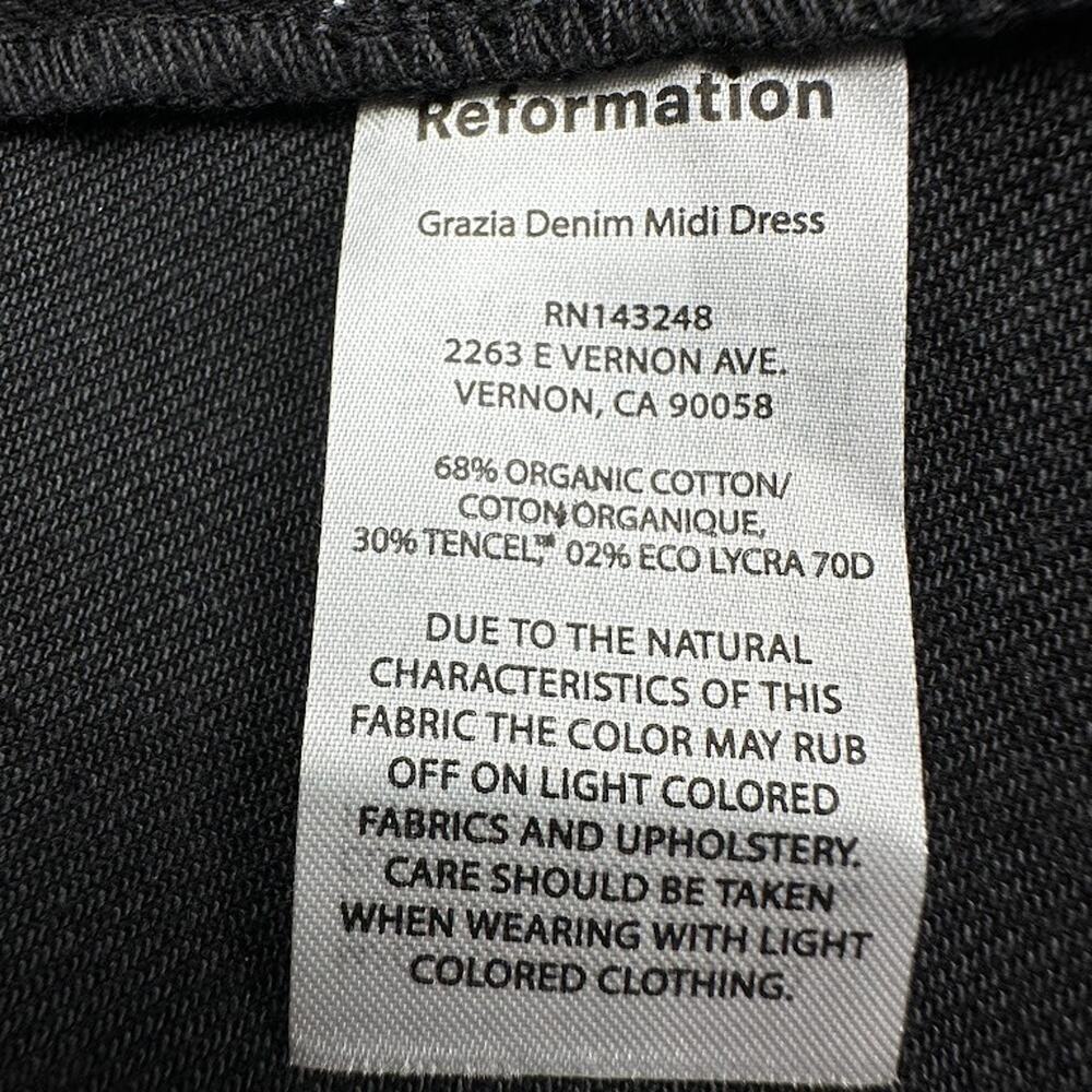 Reformation Jeans Dress Womens 6 Black Grazia Denim Midi Sleeveless Party Sexy - Picture 9 of 15